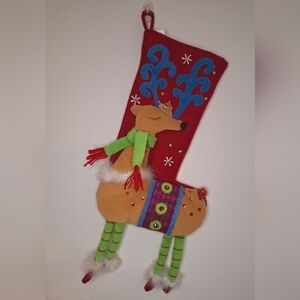 Pier 1 Imports Reindeer Dangle Legs Sequin Felt Christmas Stocking